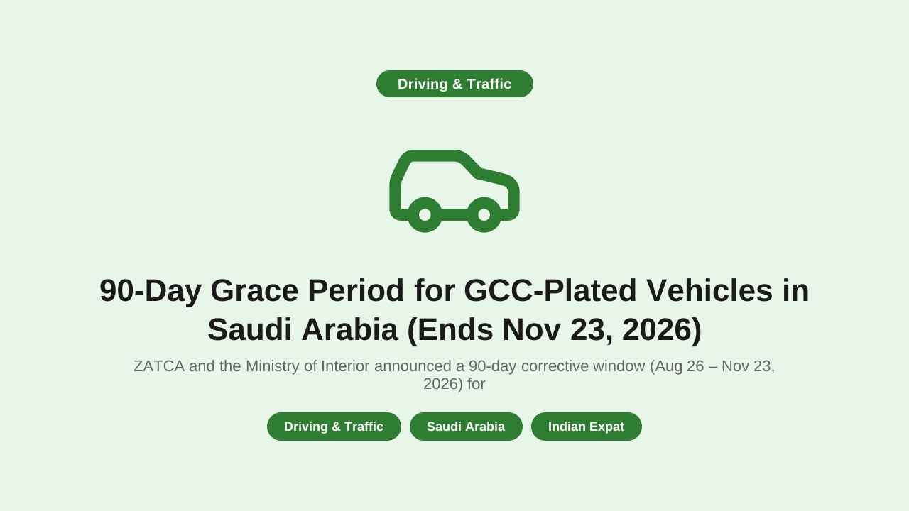 90-Day Grace Period for GCC-Plated Vehicles in Saudi Arabia (Ends Nov 23, 2026)