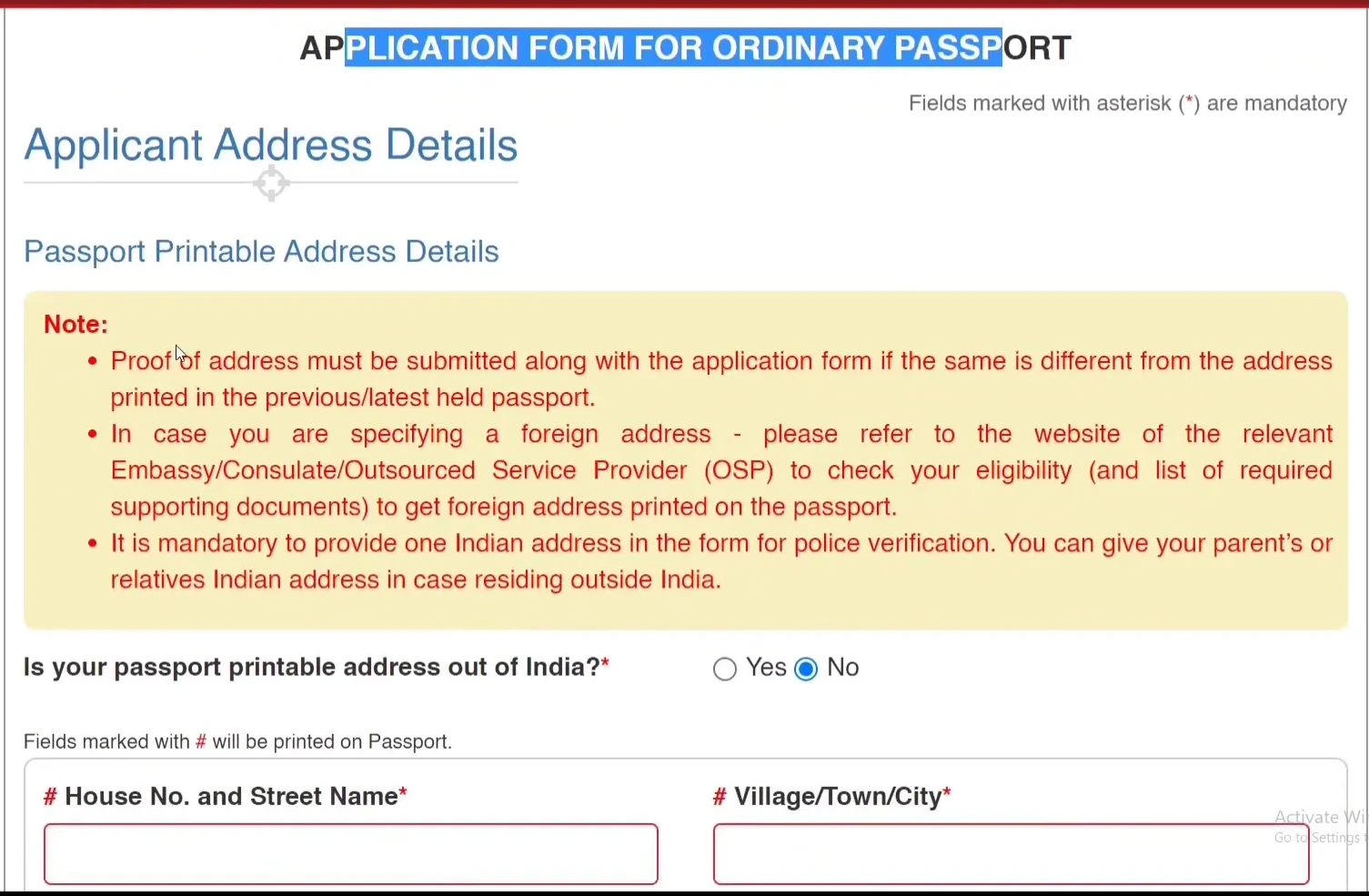 Address details and police verification instructions