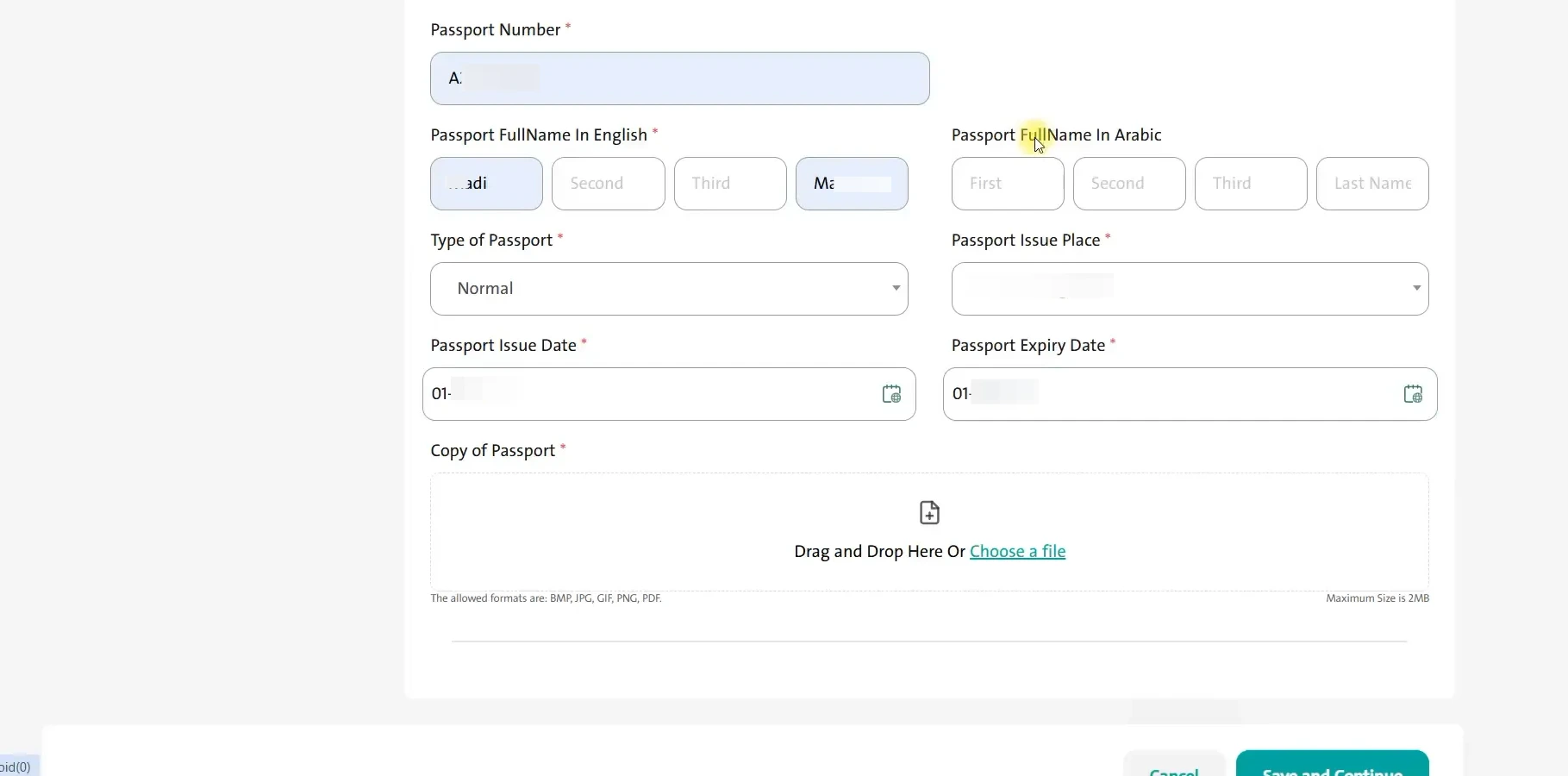Passport information and document upload for Study in Saudi application
