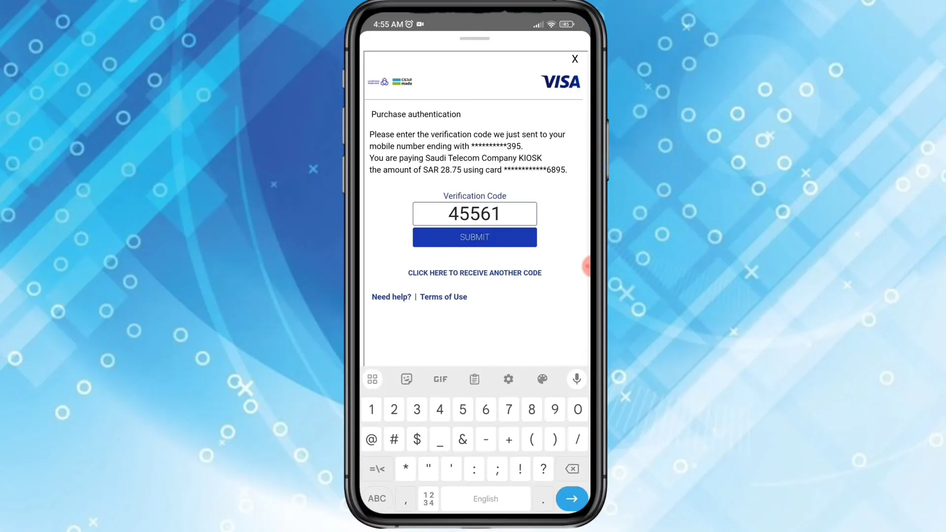 Payment confirmation and bank OTP step