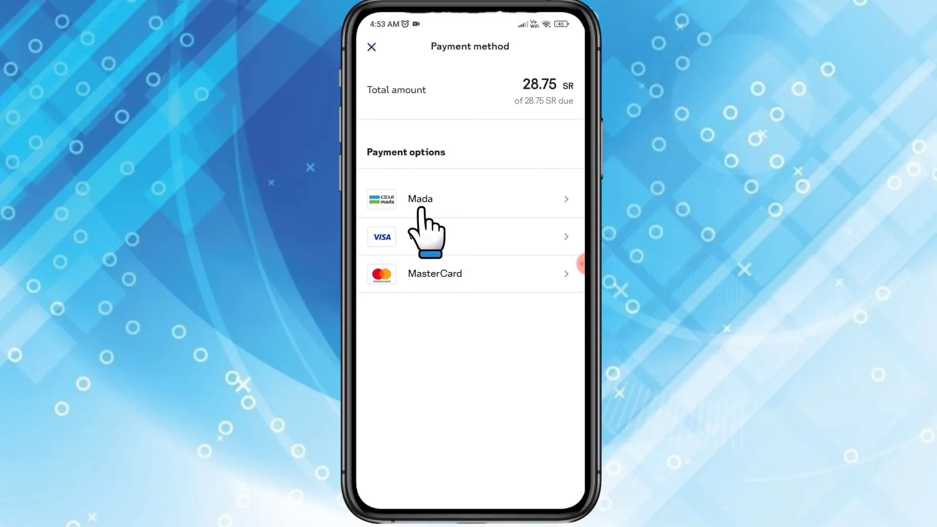Select payment method (Mada) and enter card details