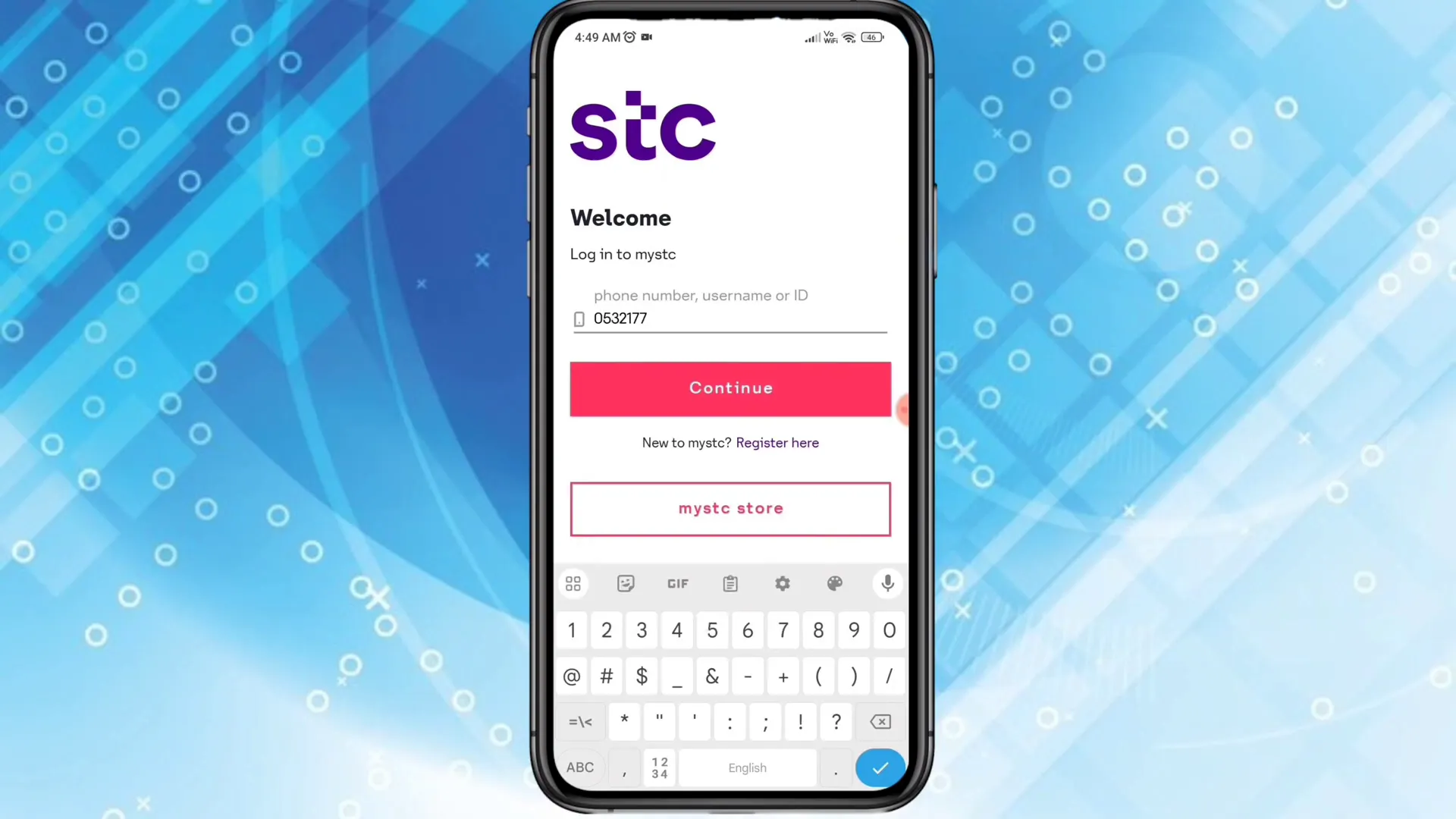 Enter your mobile number and receive OTP to log into My STC app