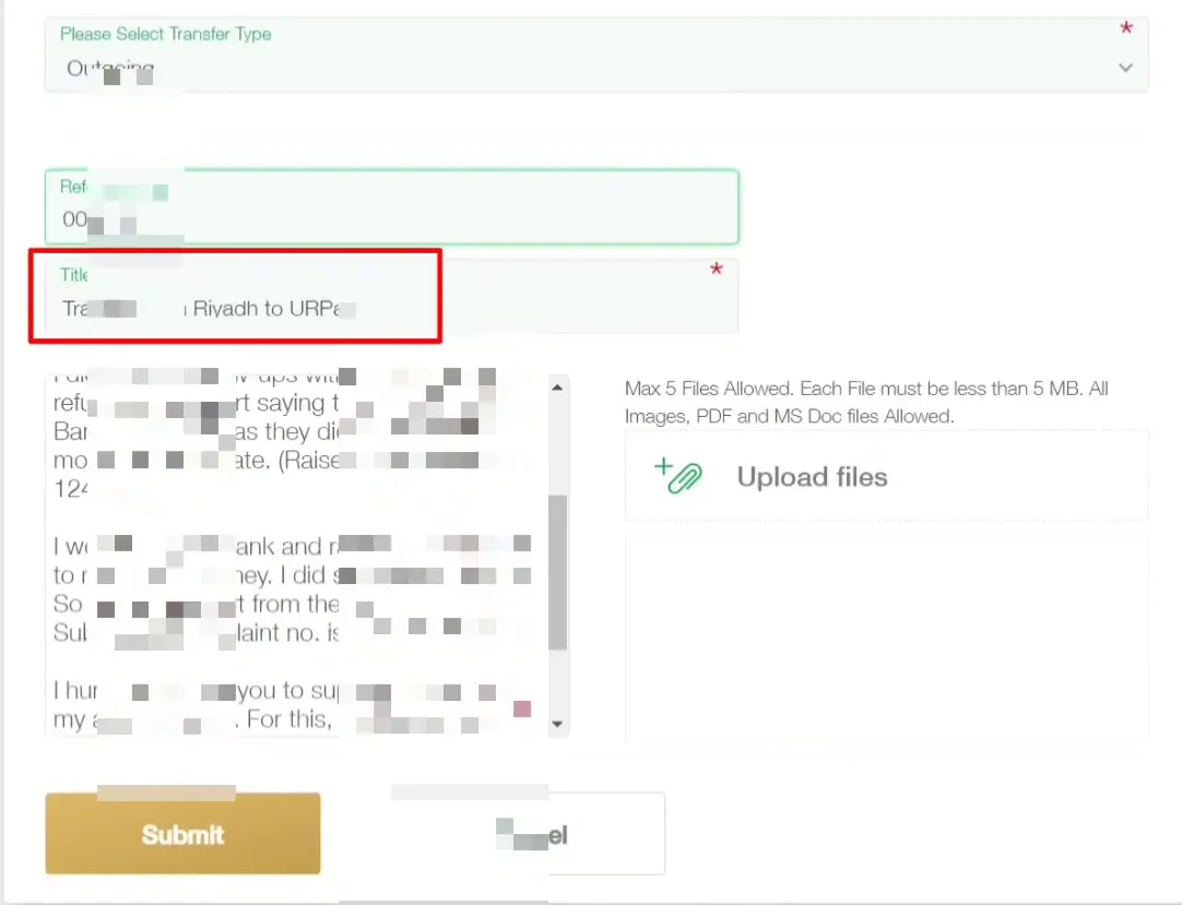Filling complaint details on SAMACares