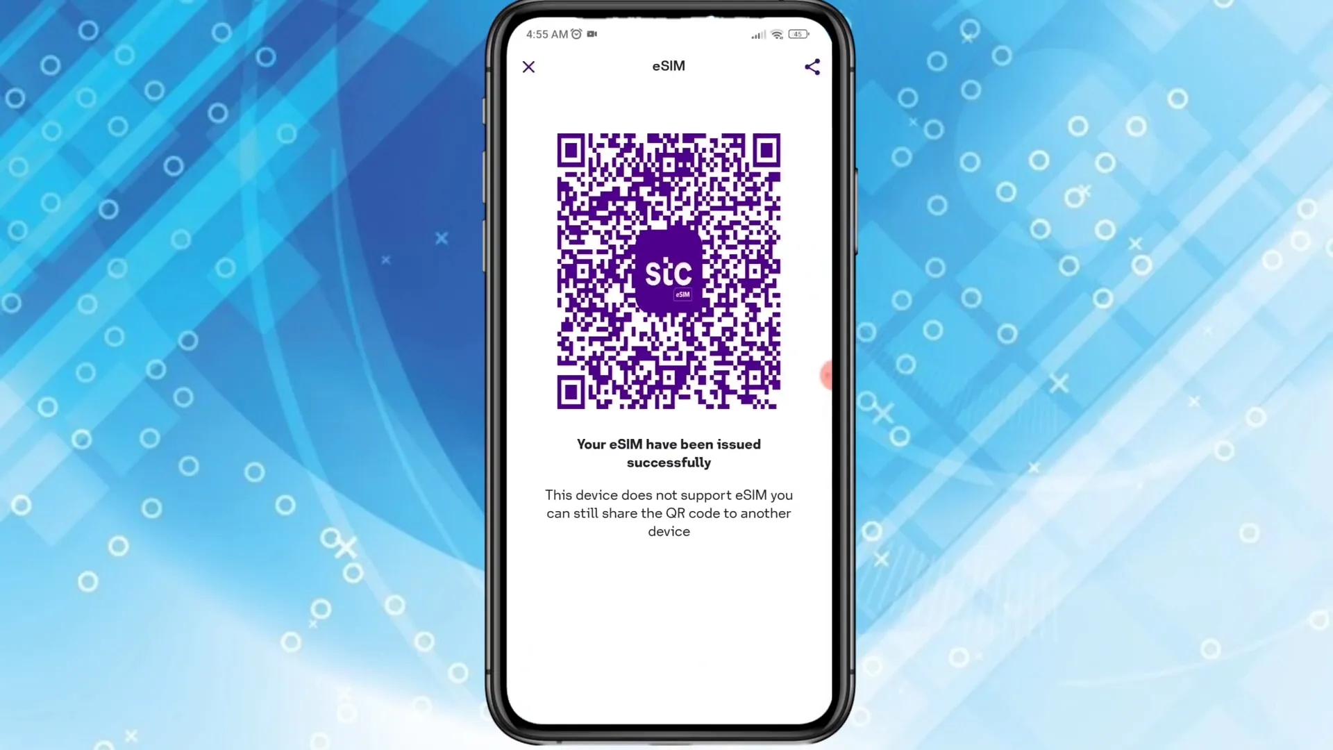 My STC app showing that eSIM barcode will appear